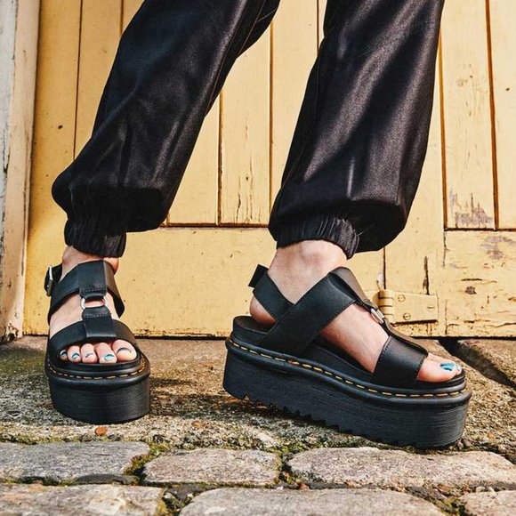 Dr. Martens Francis Black Leather Strap Platform Sandal - Picture 4 of 12